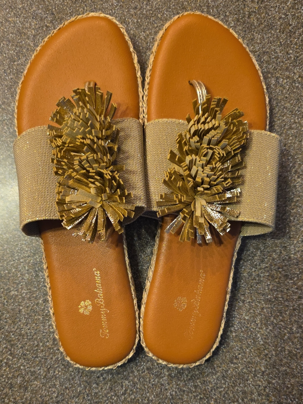 Tommy Bahama Gold Fringe Slide Sandals - Gold Size 8.5 - NWOT